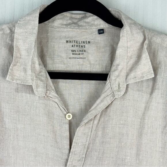 White Linen Athen’s Beige %100 Linen Casual Button Up Shirt Relaxed Fit Men XXL - Picture 3 of 4